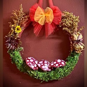 12” light up mushroom fall wreath.